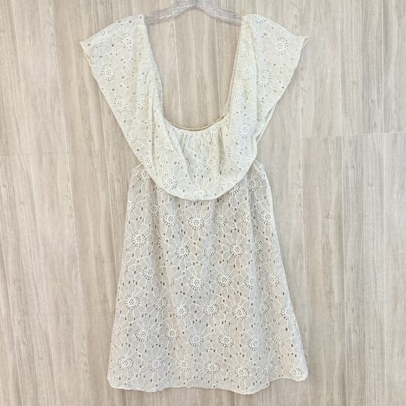 Show Me Your Mumu Dress Large Off The Shoulder Lace Beach Lined Mini Ivory USA - Picture 4 of 13
